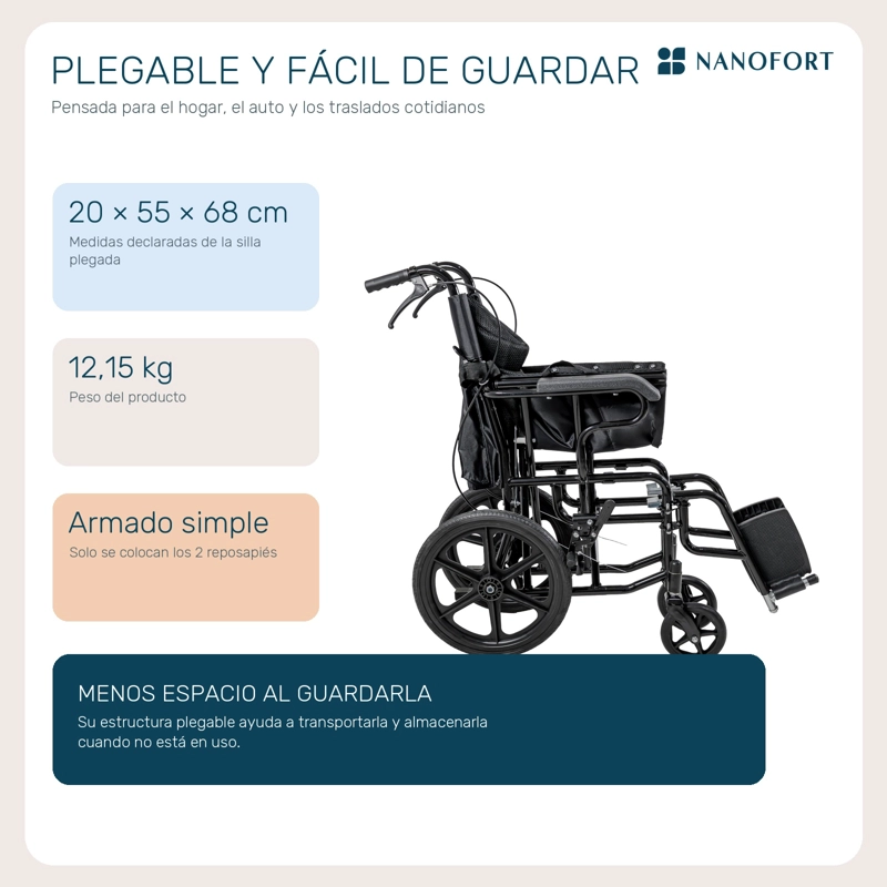 Silla de Ruedas Plegable Nanofort 120 kg con Doble Freno - 2