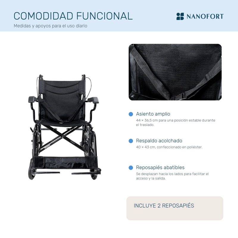 Silla de Ruedas Plegable Nanofort 120 kg con Doble Freno - 3