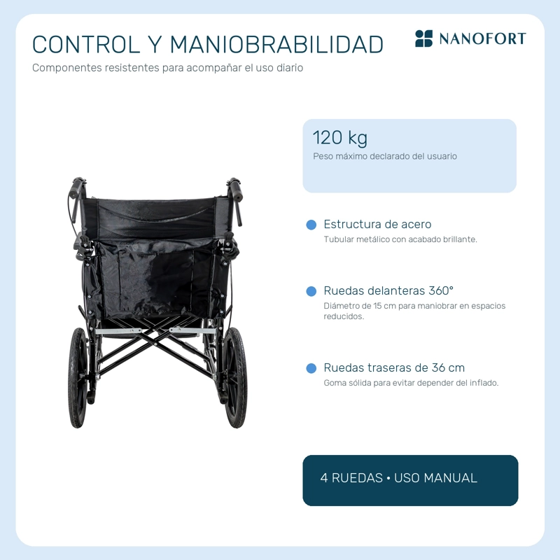 Silla de Ruedas Plegable Nanofort 120 kg con Doble Freno - 5