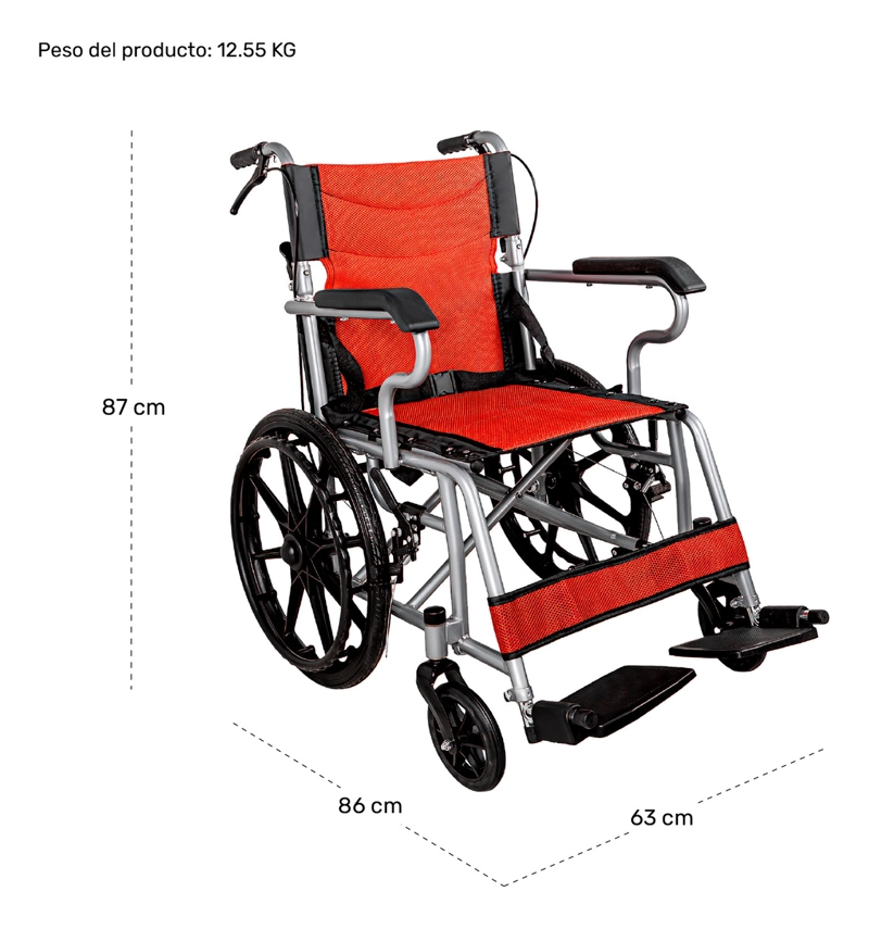 SILLA RUEDAS PLEGABLE NANOFORT ALUMINIO LIGERA PREMIUM ROJA - 7