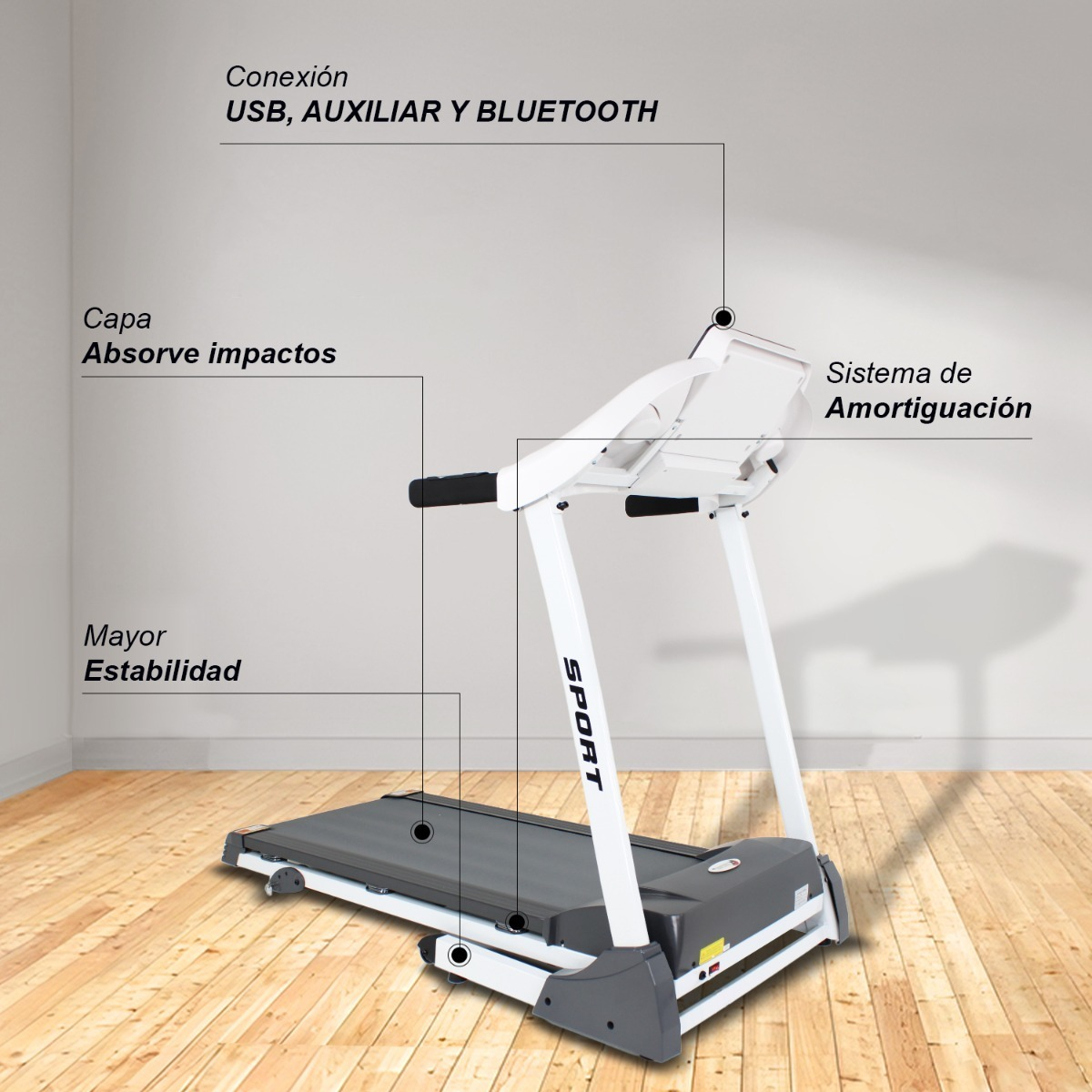 TROTADORA ELECTRICA PLEGABLE CENTURFIT 16KM INCLINACION MANUAL 2HP - 8