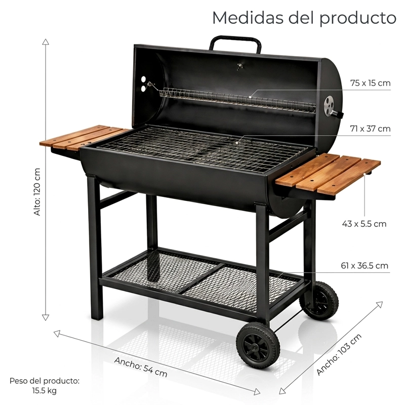 PARRILLA A CARBON ASADOR BBQ QUINCHO GRILL 70CM MOVIL RUEDAS - 5