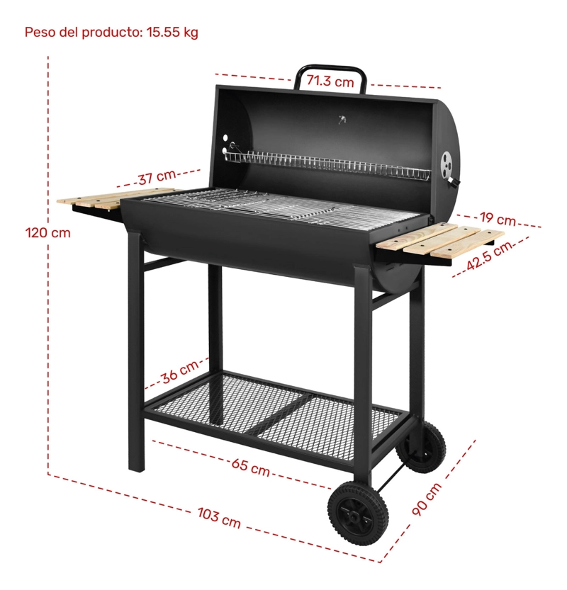 PARRILLA A CARBON ASADOR BBQ QUINCHO GRILL 70CM MOVIL RUEDAS - 6