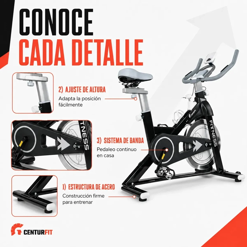BICICLETA CENTURFIT ESTATICA SPINNING INERCIA 13 KG HOME FITNESS PRO - 5