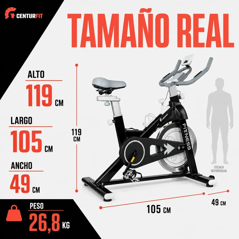 BICICLETA CENTURFIT ESTATICA SPINNING INERCIA 13 KG HOME FITNESS PRO - 7