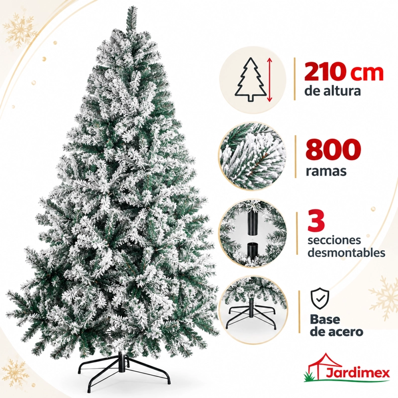 ARBOL DE NAVIDAD NEVADO 210CM FRONDOSO 800 RAMAS JARDIMEX - 2