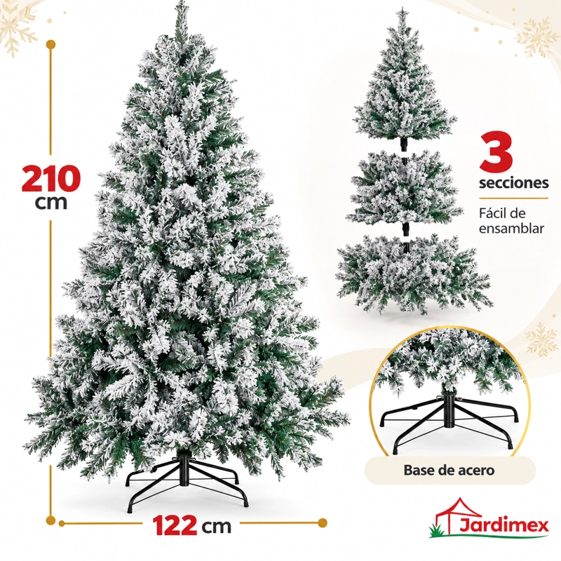ARBOL DE NAVIDAD NEVADO 210CM FRONDOSO 800 RAMAS JARDIMEX - 3