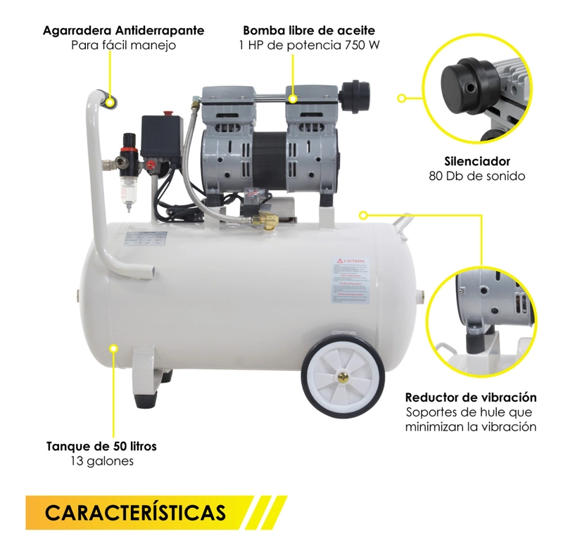 COMPRESOR GUTSTARK DE AIRE SILENCIOSO 50L 1HP LIBRE DE ACEITE - 2
