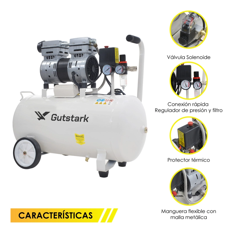 COMPRESOR GUTSTARK DE AIRE SILENCIOSO 50L 1HP LIBRE DE ACEITE - 4