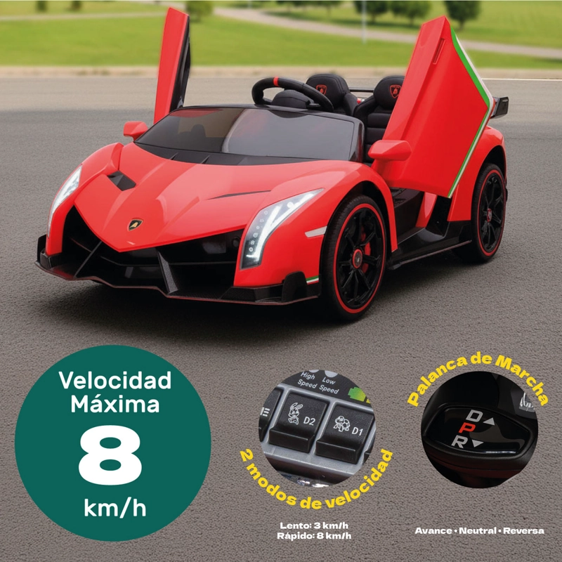 Auto Eléctrico Infantil Tipo Lamborghini 12V Control Remoto Luces Sonido MP3 Niños - 2