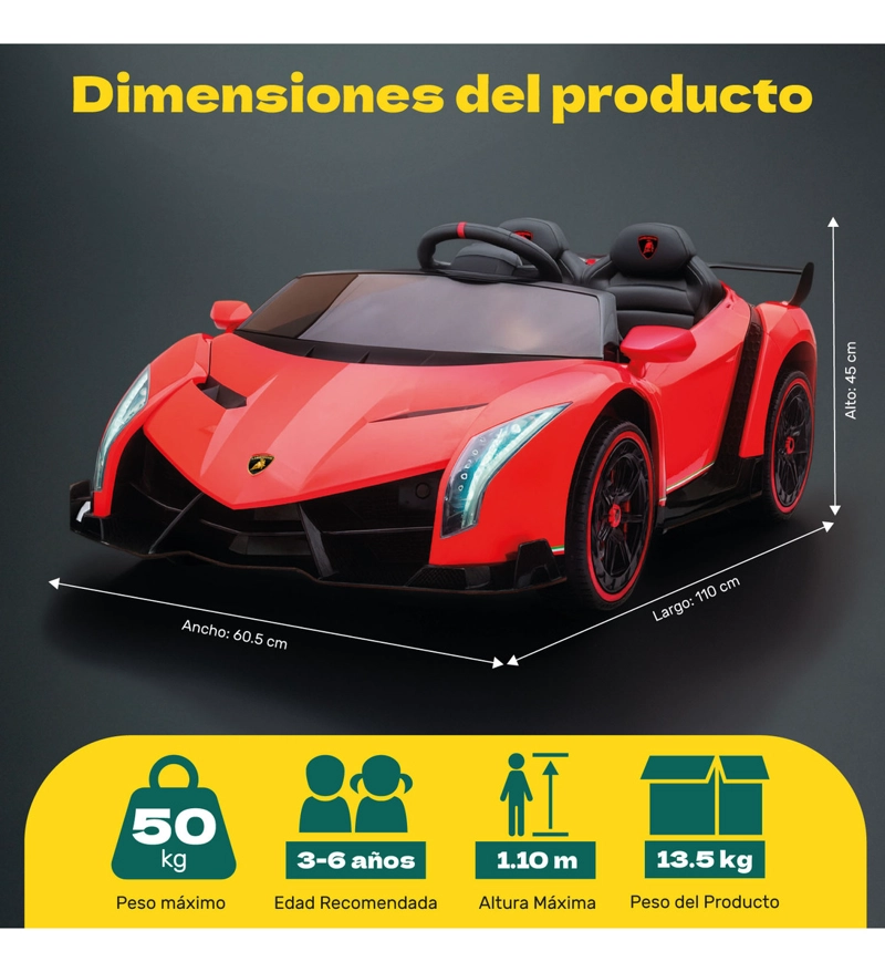 Auto Eléctrico Infantil Tipo Lamborghini 12V Control Remoto Luces Sonido MP3 Niños - 9