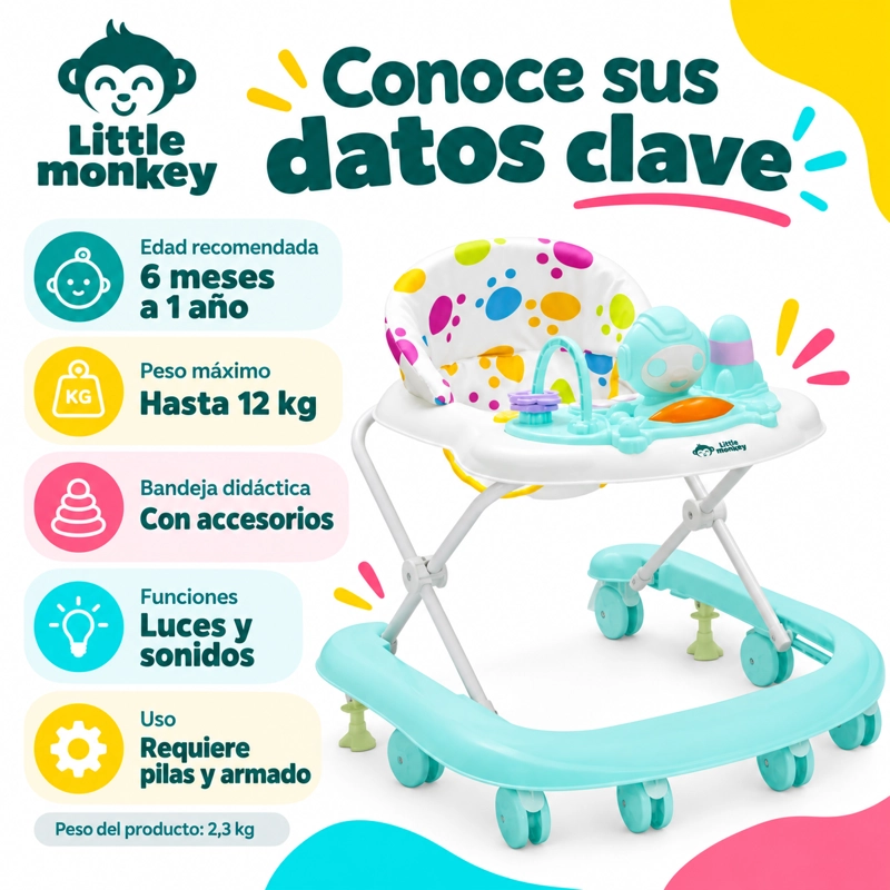 ANDADOR LITTLE MONKEY MUSICAL CON LUZ INTERACTIVO PLEGABLE 4 POSICIONES - 2