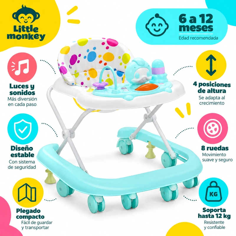 ANDADOR LITTLE MONKEY MUSICAL CON LUZ INTERACTIVO PLEGABLE 4 POSICIONES - 3