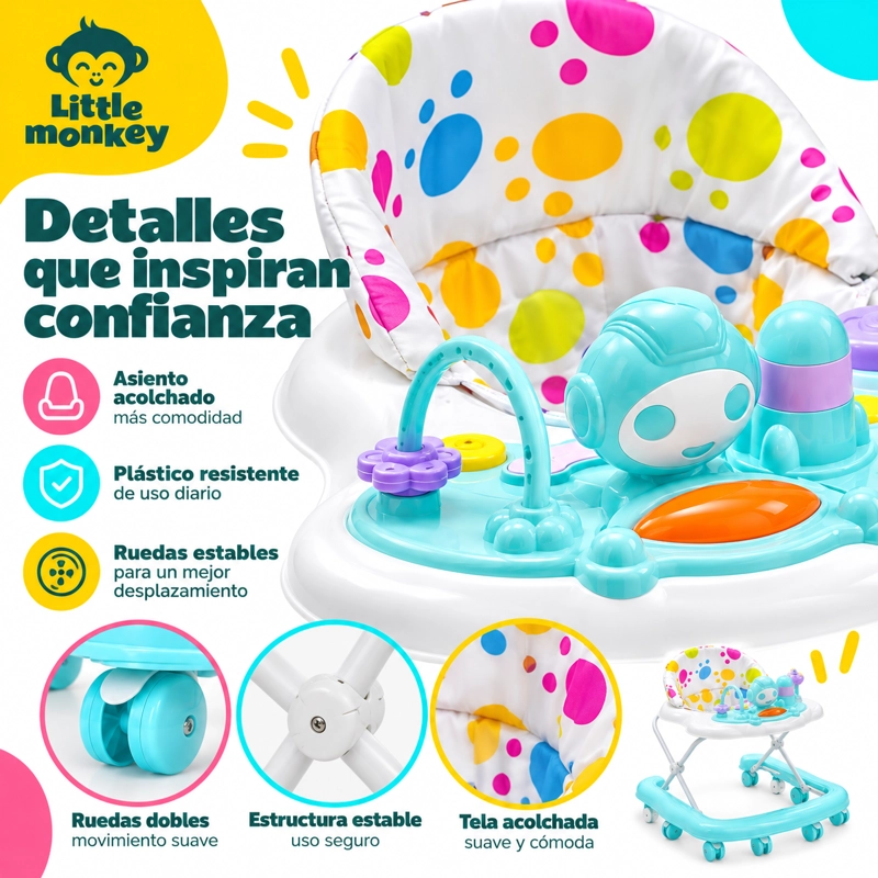 ANDADOR LITTLE MONKEY MUSICAL CON LUZ INTERACTIVO PLEGABLE 4 POSICIONES - 4