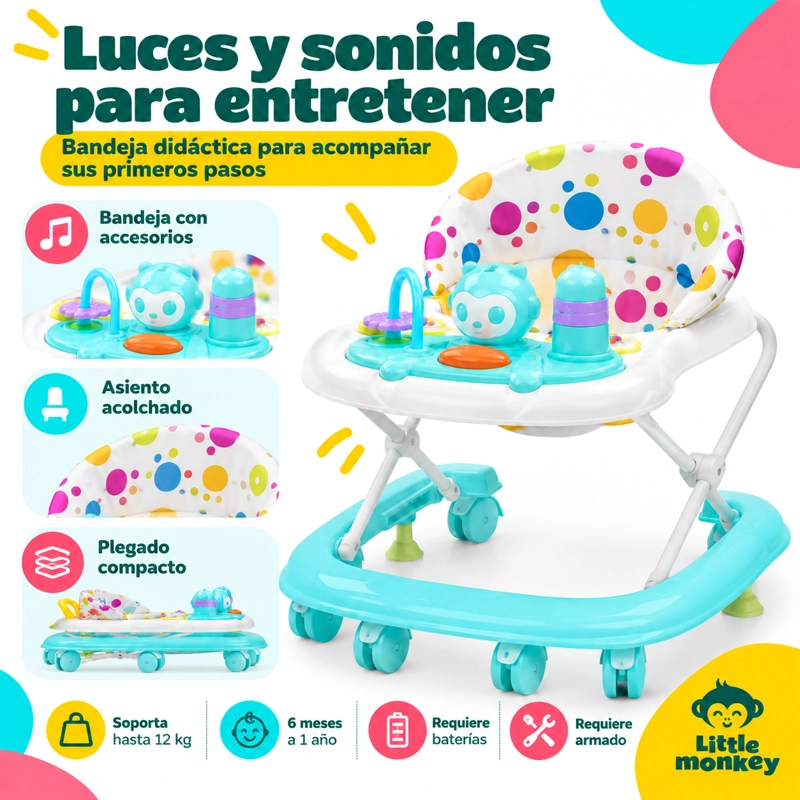 ANDADOR LITTLE MONKEY MUSICAL CON LUZ INTERACTIVO PLEGABLE 4 POSICIONES - 5