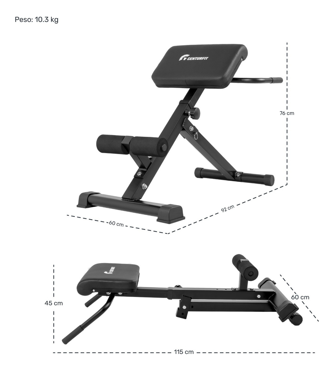 SILLA CENTURFIT ROMANA BANCO HIPEREXTENSION ABS ESPALDA GLUTEO AJUSTAB - 7