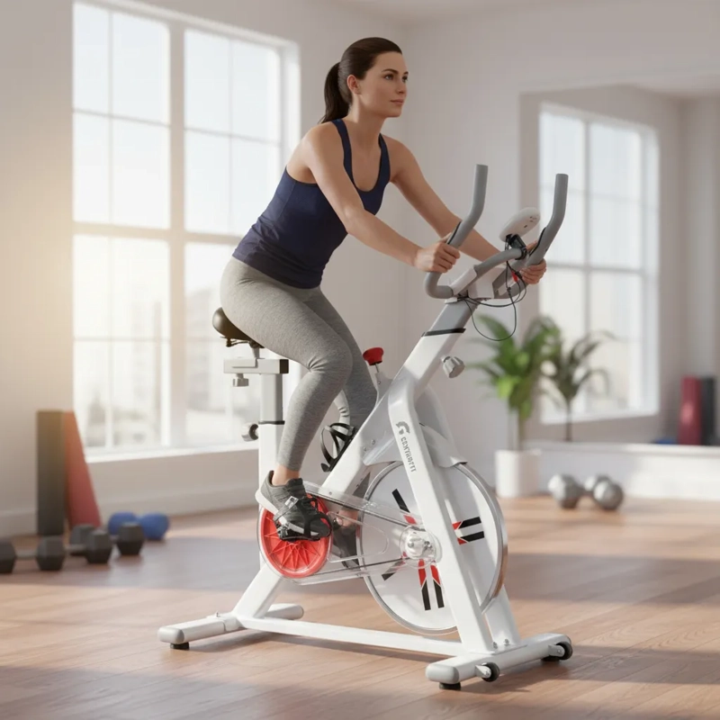 BICICLETA ESTATICA FIJA SPINNING 8KG EJERCICIO CARDIO BLANCO - 4