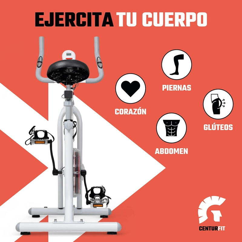BICICLETA ESTATICA FIJA SPINNING 8KG EJERCICIO CARDIO BLANCO - 6