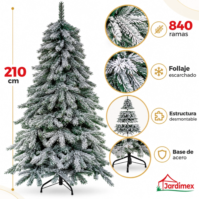 ARBOL DE NAVIDAD NEVADO PINO FRONDOSO CON RAMAS ESCARCHADAS 210CM ALTURA - 2
