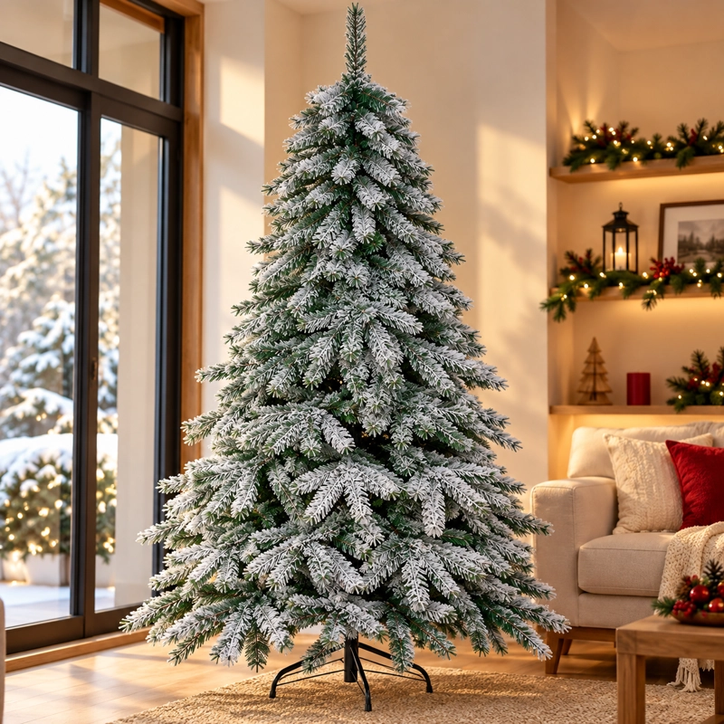 ARBOL DE NAVIDAD NEVADO PINO FRONDOSO CON RAMAS ESCARCHADAS 210CM ALTURA - 6
