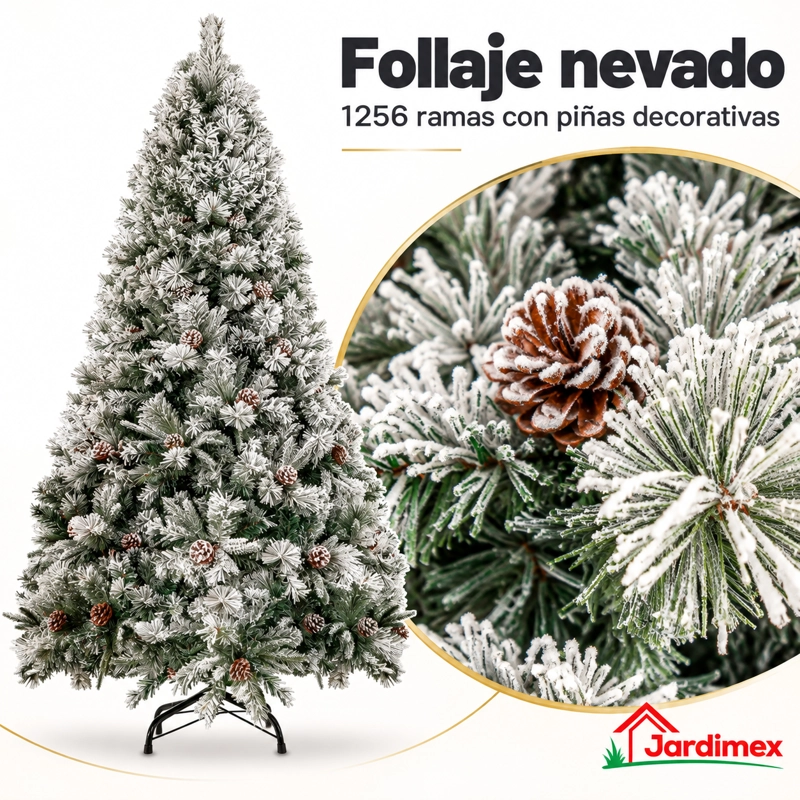ARBOL NAVIDAD NEVADO CON PIÑAS 1.90 M 1256 RAMAS JARDIMEX - 4