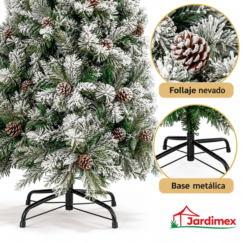 ARBOL NAVIDAD NEVADO CON PIÑAS 1.90 M 1256 RAMAS JARDIMEX - 5