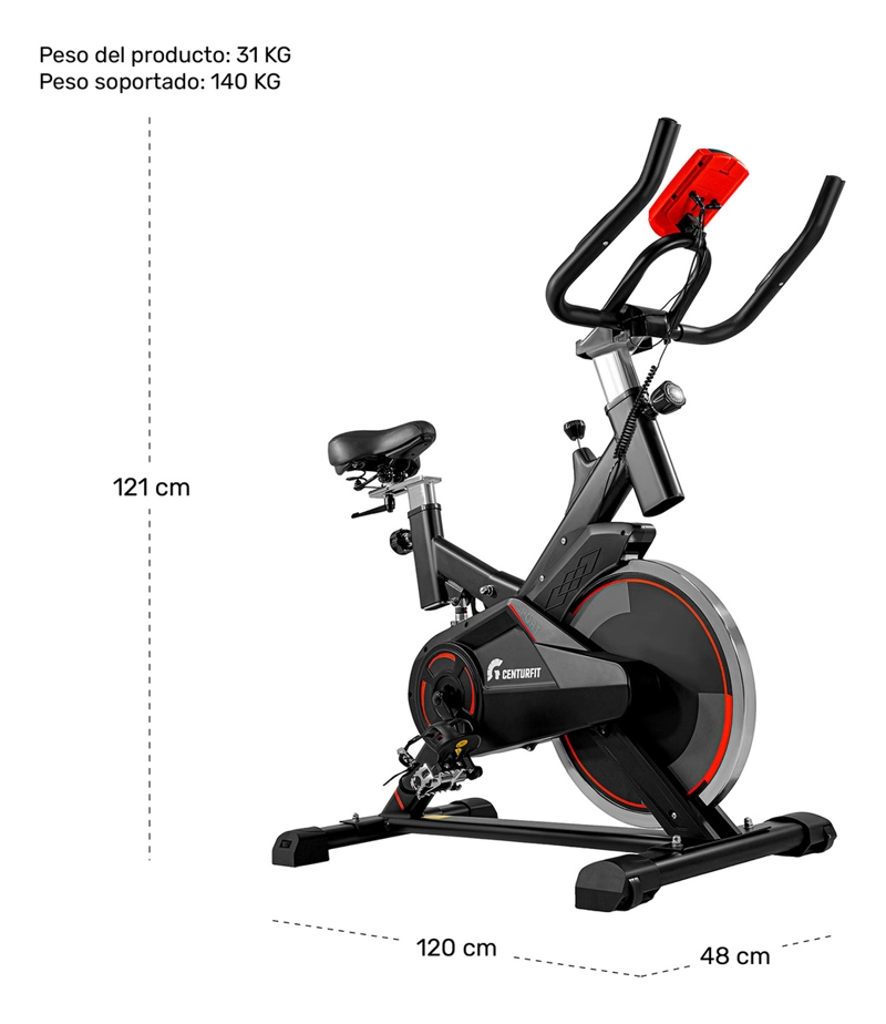 BICICLETA CENTURFIT SPINNING ESTATICA FIJA FITNESS MONITOR CARDIACO - 7