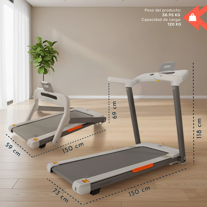 TROTADORA ELECTRICA CENTURFIT 15KM/H PLEGABLE  PRO PULSO BIOMETRICO - 7