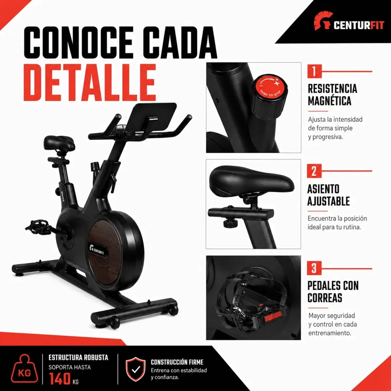 Bicicleta Spinning Magnetica Centurfit 6kg Silenciosa Estatica Disco De Resistencia Color Negro - 4