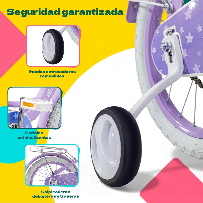 BICICLETA INFANTIL MORADA NIÑA RODADA 16 CON CANASTA COLOR MORADO TAMAÑO DEL CUADRO S - 2