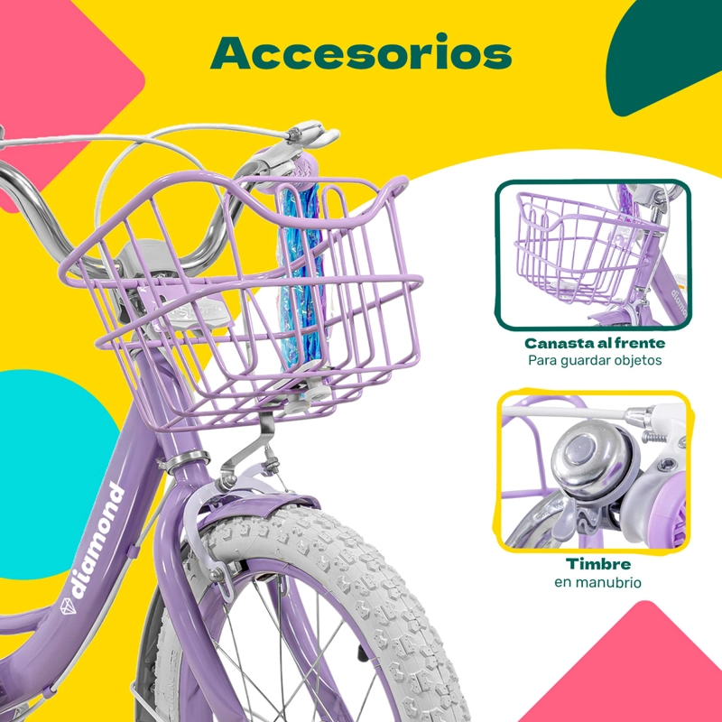BICICLETA INFANTIL MORADA NIÑA RODADA 16 CON CANASTA COLOR MORADO TAMAÑO DEL CUADRO S - 7