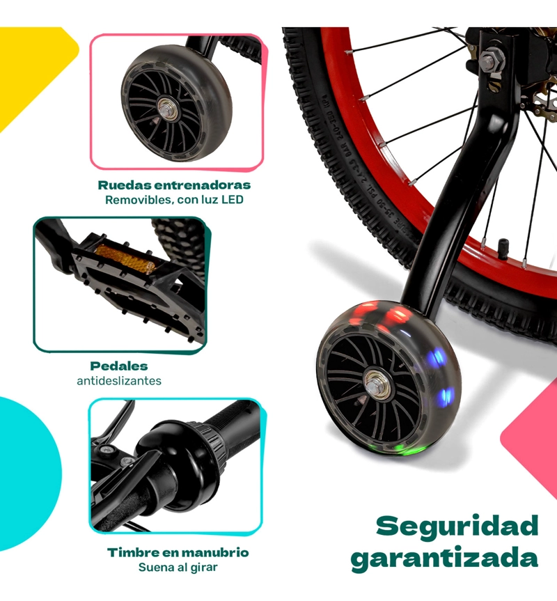 BICICLETA LITTLE MONKEY NIÑOS INFANTIL ARO 20 BICI COLOR ROJO LUCES LED - 3