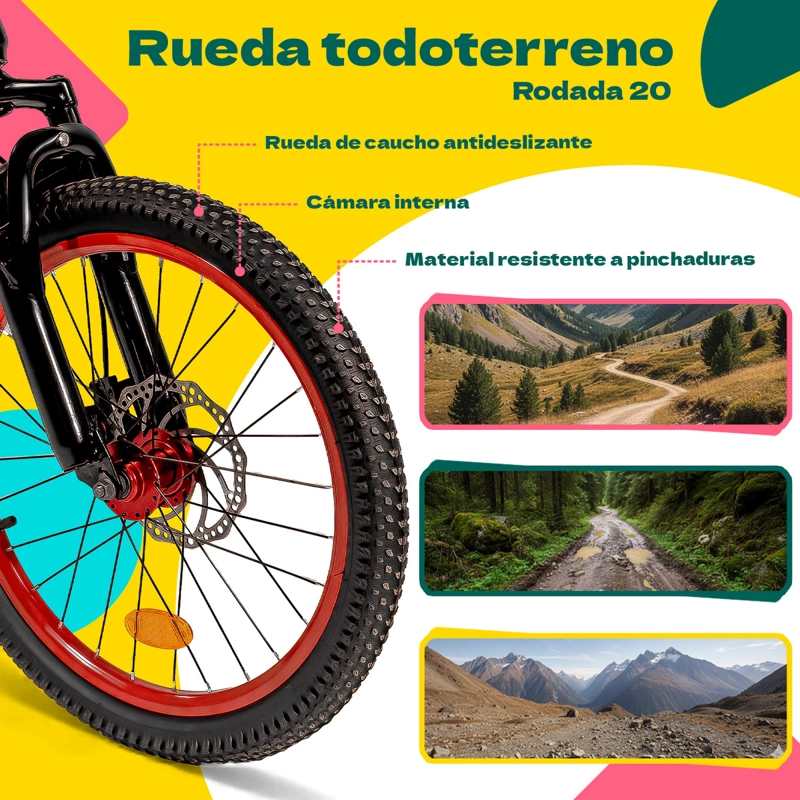 BICICLETA LITTLE MONKEY NIÑOS INFANTIL ARO 20 BICI COLOR ROJO LUCES LED - 5