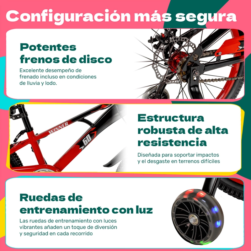 BICICLETA LITTLE MONKEY NIÑOS INFANTIL ARO 20 BICI COLOR ROJO LUCES LED - 7