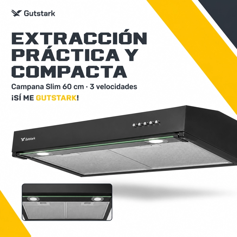 CAMPANA EXTRACTORA SLIM GUTSTARK NEGRA 60 CM CON 3 VELOCIDADES Y LUZ LED - 6