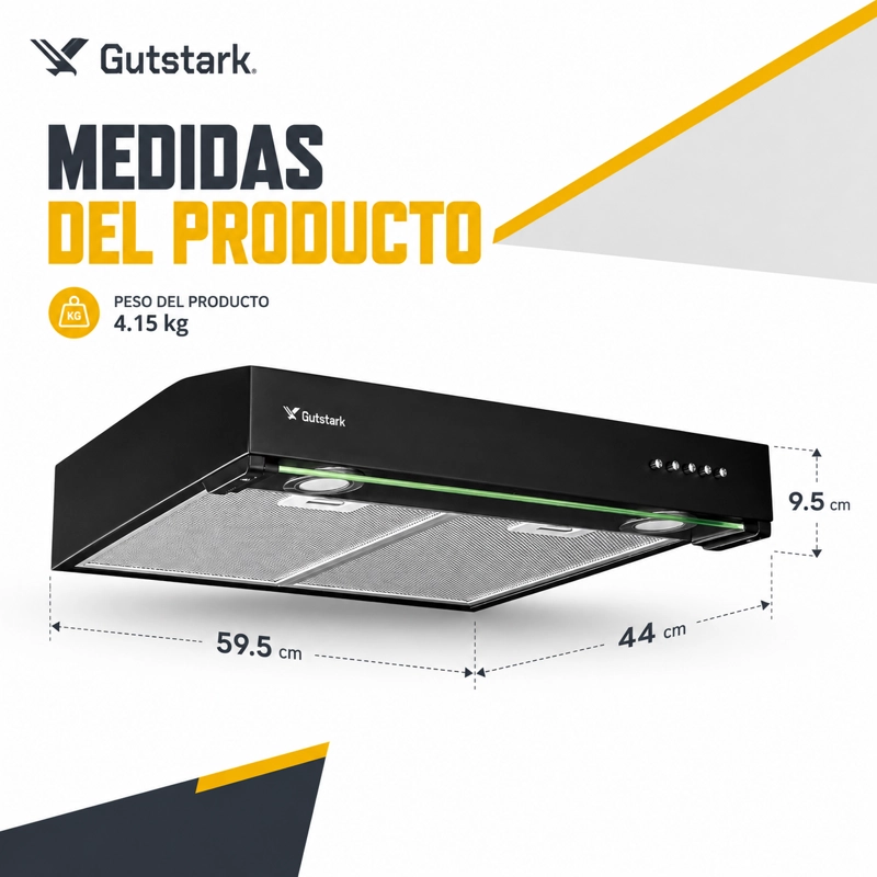 CAMPANA EXTRACTORA SLIM GUTSTARK NEGRA 60 CM CON 3 VELOCIDADES Y LUZ LED - 2