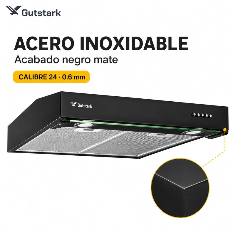 CAMPANA EXTRACTORA SLIM GUTSTARK NEGRA 60 CM CON 3 VELOCIDADES Y LUZ LED - 4