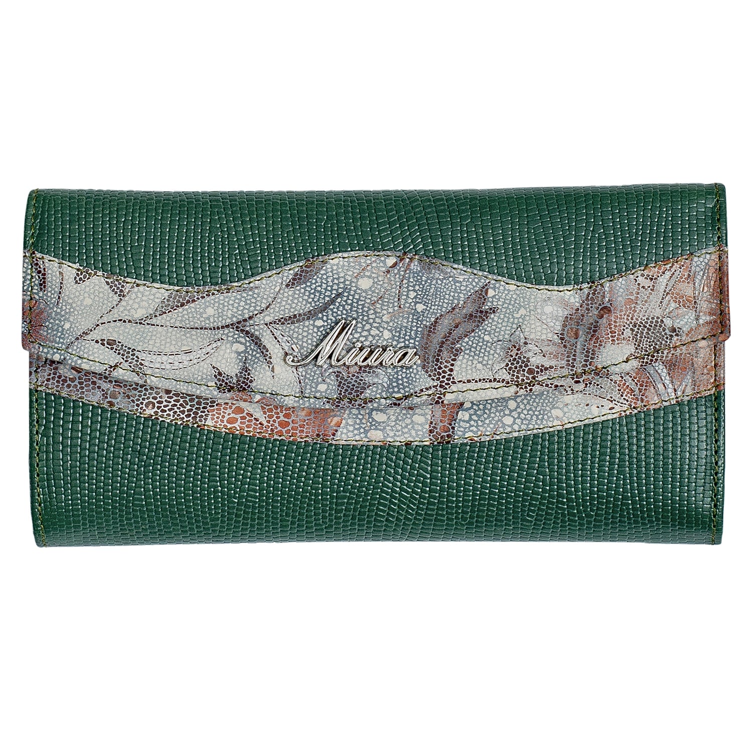 BILLETERA DE CUERO NATURAL MOD. AMBAR MIURA CON PROTECCION RFID Verde