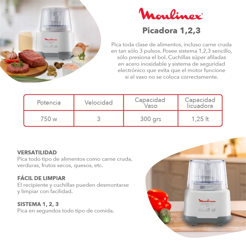 PICADORA 1,2,3 AD6011CL 1,25L 750 W MOULINEX - 4