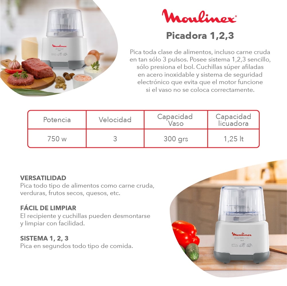 PICADORA 1,2,3 AD6011CL 1,25L 750 W MOULINEX - 6