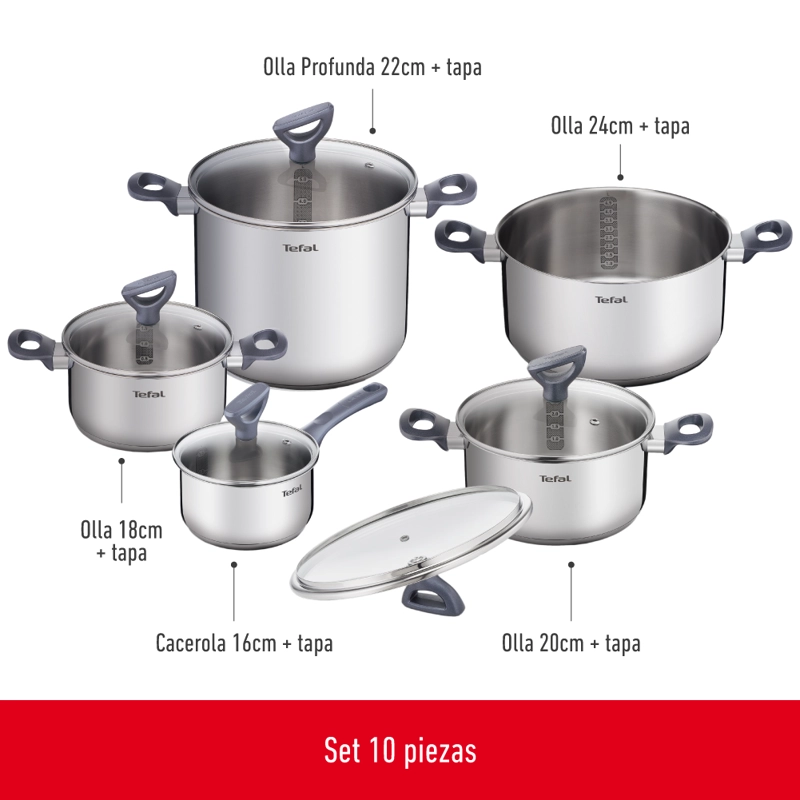 BATERIA DE COCINA ACERO INOXIDABLE DAILYCOOK 10 PIEZAS TEFAL - 3