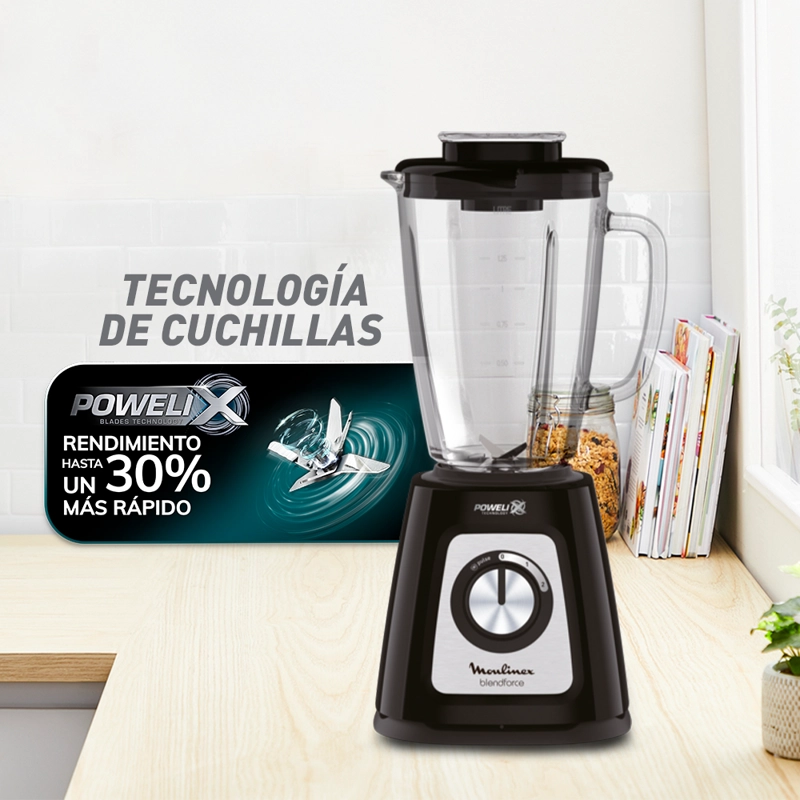 LICUADORA MOULINEX BLENDFORCE NEGRA 2V + PULSE 800W - 3