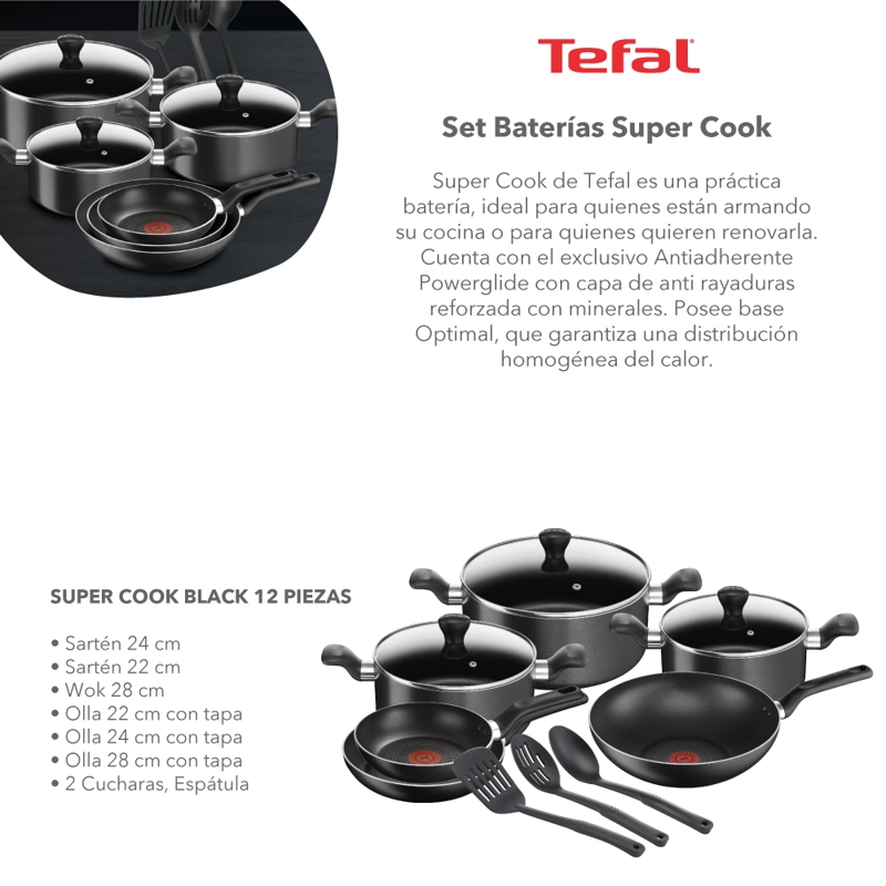 BATERIA DE COCINA ANTIADHERENTE SUPER COOK 12 PCS TEFAL - 3
