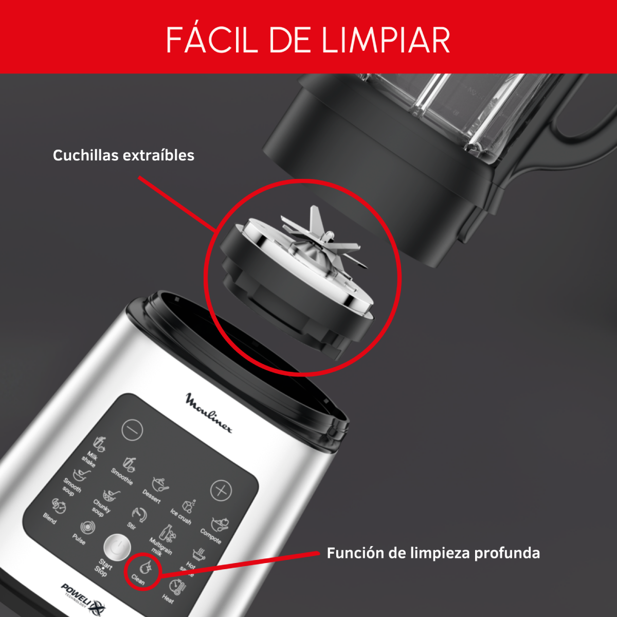 LICUADORA PERFECT MIXCOOK 1400W 2L MOULINEX - 5