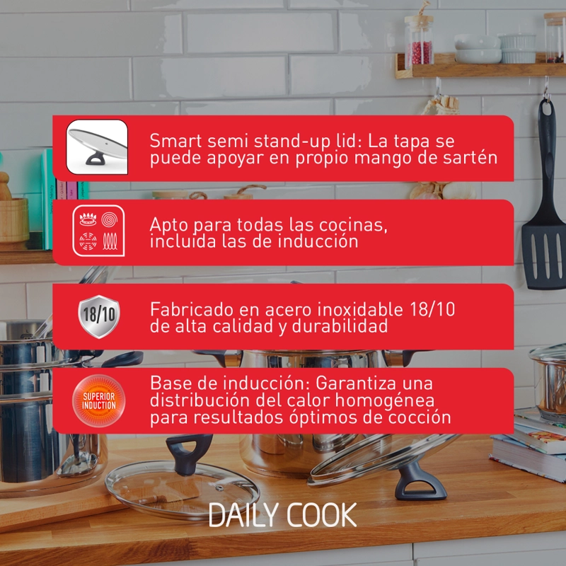 BATERIA DE COCINA ACERO INOXIDABLE DAILYCOOK 10 PCS TEFAL - 8