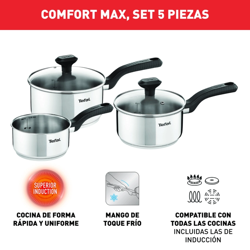 SET DE OLLAS ACERO INOXIDABLE 5 PIEZAS COMFORT MAX TEFAL - 2