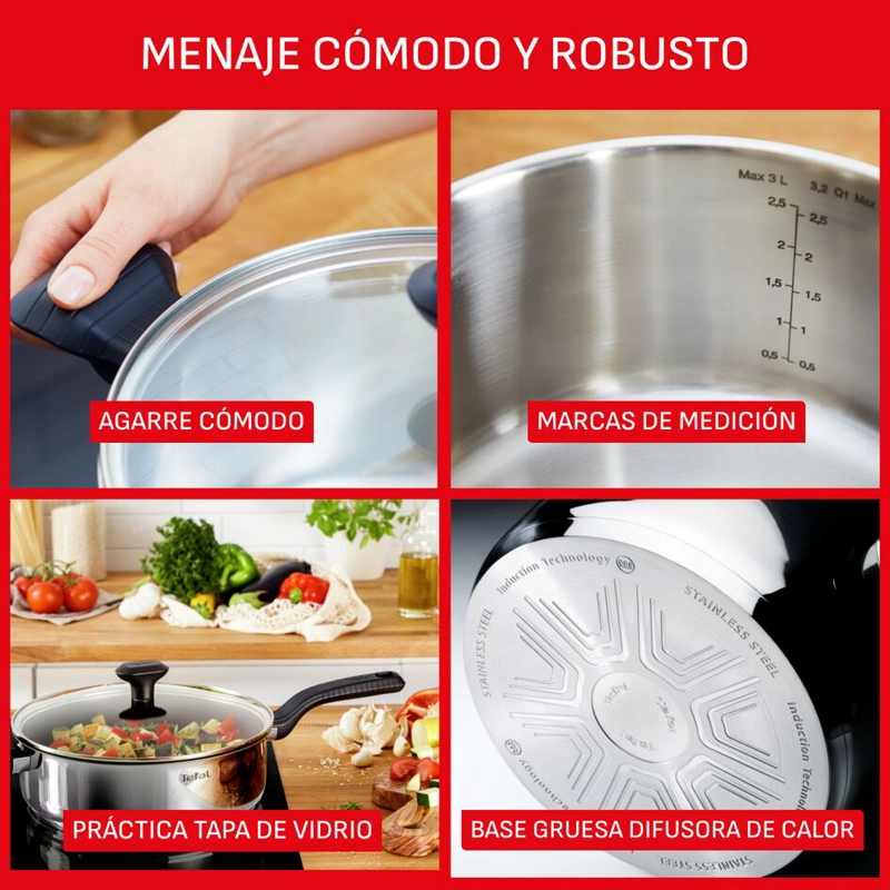 SET DE OLLAS ACERO INOXIDABLE 5 PIEZAS COMFORT MAX TEFAL - 4