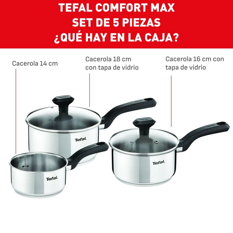 SET DE OLLAS ACERO INOXIDABLE 5 PIEZAS COMFORT MAX TEFAL - 6