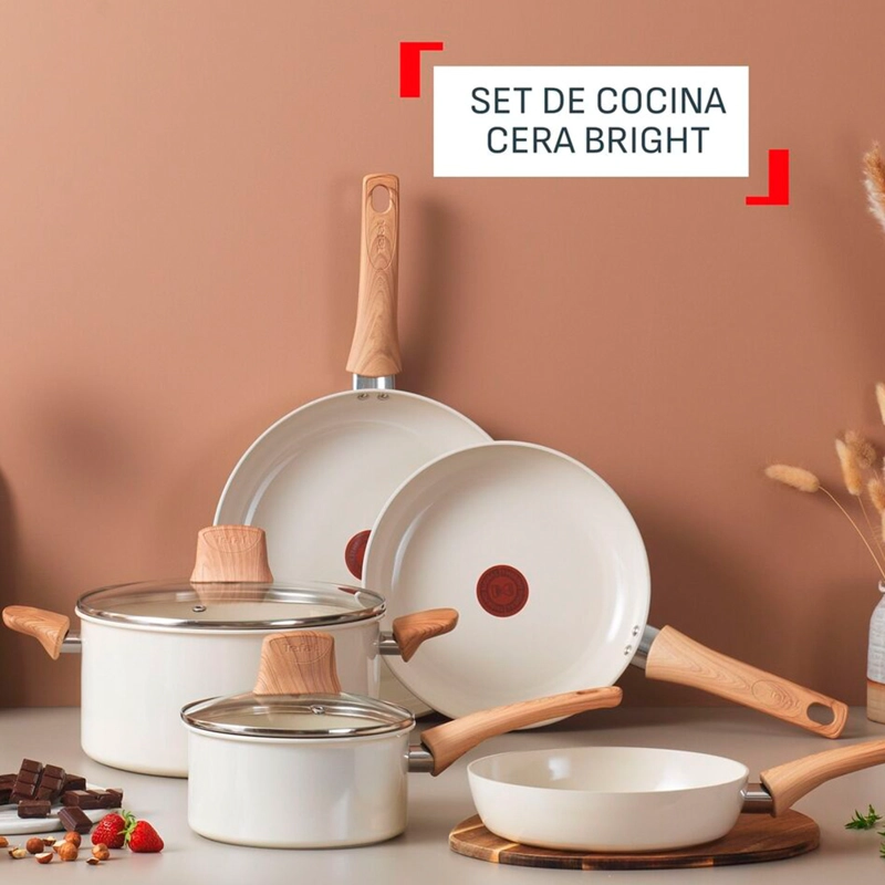 BATERIA DE COCINA CERAMICA ANTIADHERENTE BRIGHT 7 PCS BEIGE TEFAL - 7