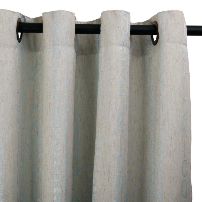 CORTINA ARGOLLAS LINEN LETRAS CELESTE - 1